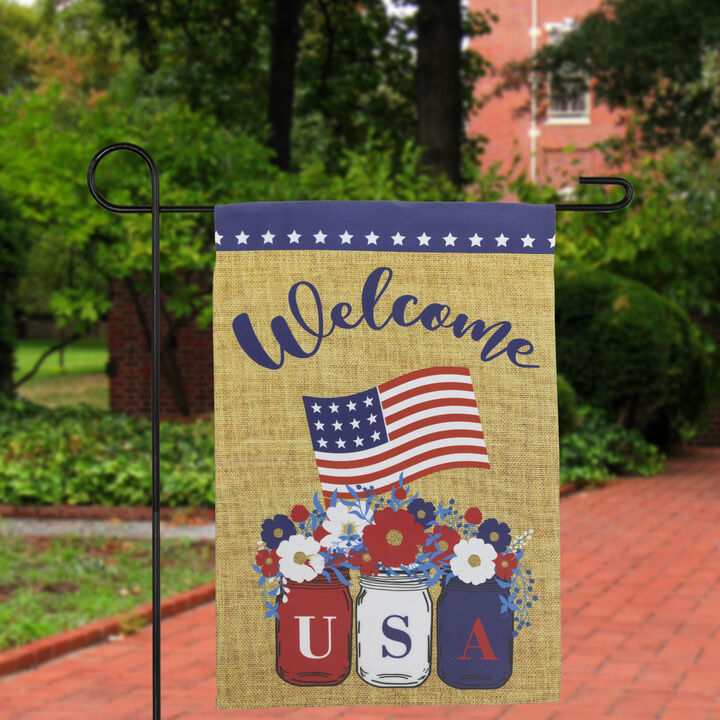 Floral Mason Jars "Welcome" USA Flag Patriotic Outdoor Garden Flag - 18" x 12.5"