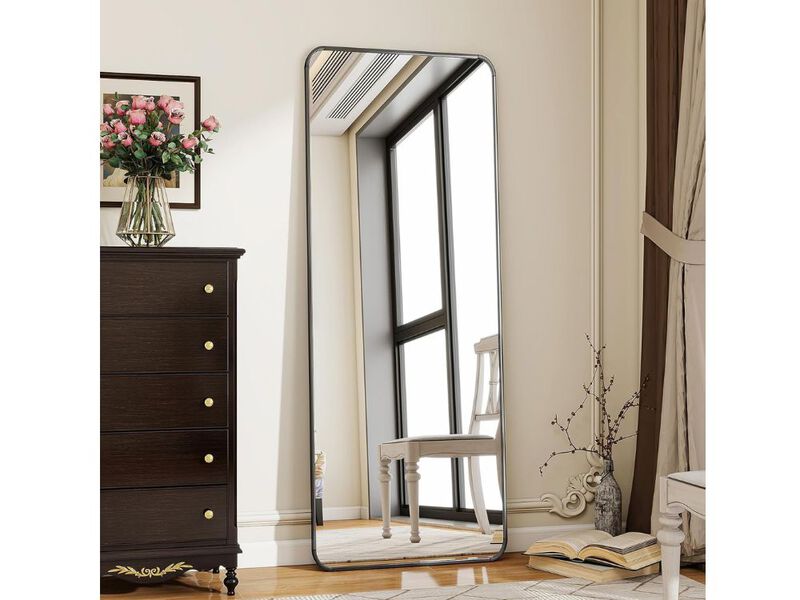 56x21 Inch Black Full Length Floor Mirror with Rounded Corners image number 1