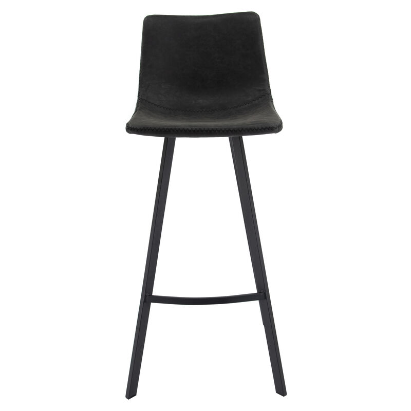 LeisureMod Elland Modern Upholstered Leather Bar Stool With Iron Legs & Footrest Set of 2