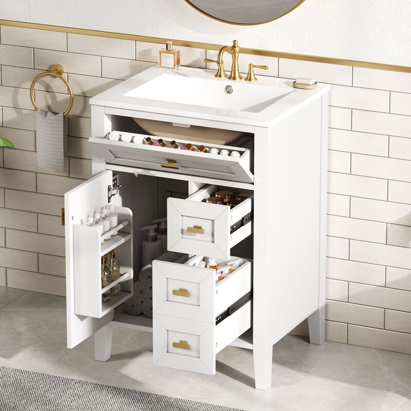 Merax Compact Bathroom Storage Vanity with Left Door Rack Cabinet & 2 Right Drawers image number 2