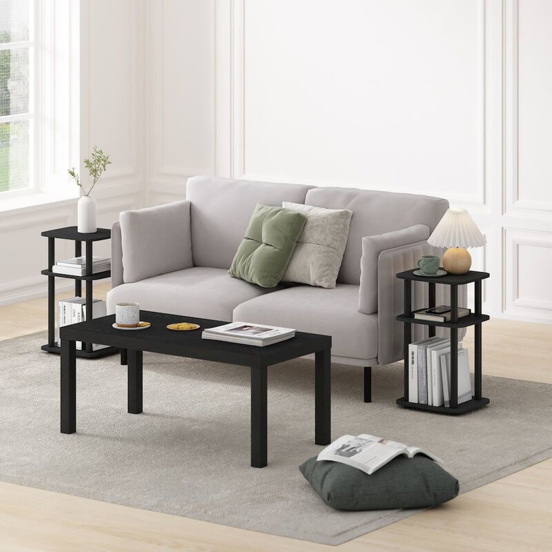 Just 3-Tier Turn-N-Tube Curve End Table, Side Table, 2-Pack, Americano/Black