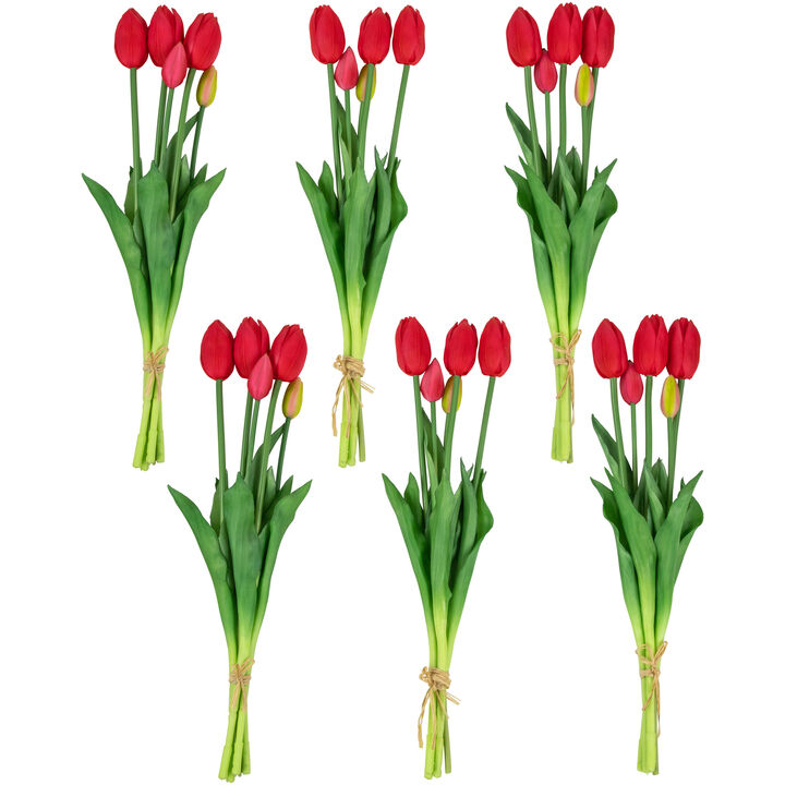 Set of 6 Ruby Red Tulip Artificial Floral Bundles  18"