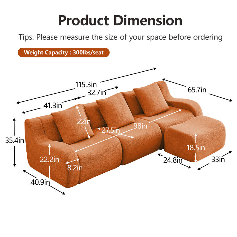 Merax Simplified Modular Sectional Sofa Premium Skin-Friendly Teddy Fabric 32D High Density Sponge image number 6