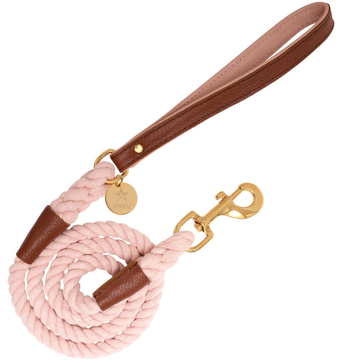 POISEPUP Braided Cotton Rope Leash with Soft Padded Genuine Leather Handle for Dogs