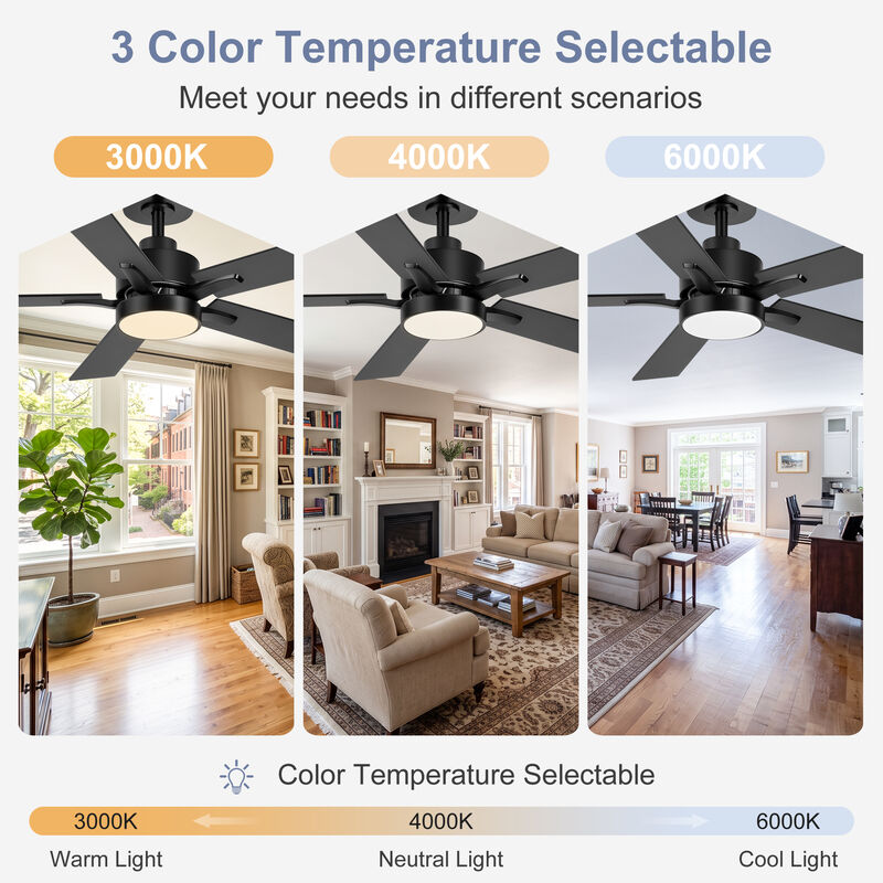 Breezary 42" LED Ceiling Fan with Light , Modern Indoor Fan, 5 Blade, Remote Control, 6 Speed image number 6