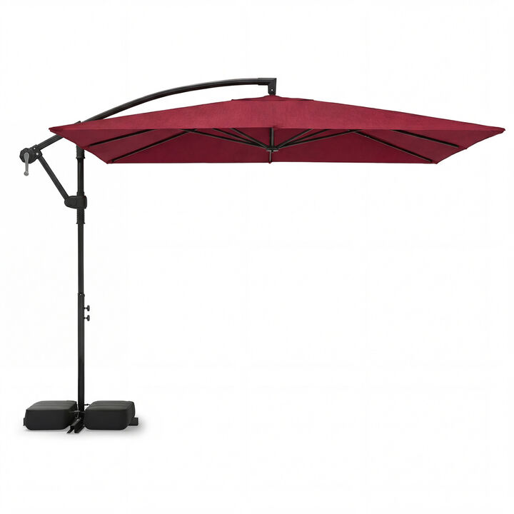 8 x 8 Square FT Solar LED Offset Cantilever Patio Umbrella with 360&deg; Rotation