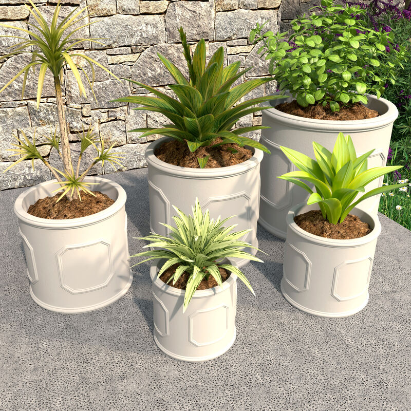 Leisuremod Meadow Series Poly Stone Planter Set in White