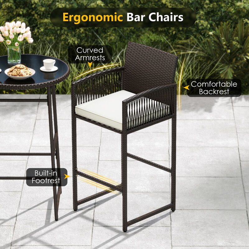 Outdoor Wicker 3 Piece Bar Set with Bar Height Table and Armchairs image number 7