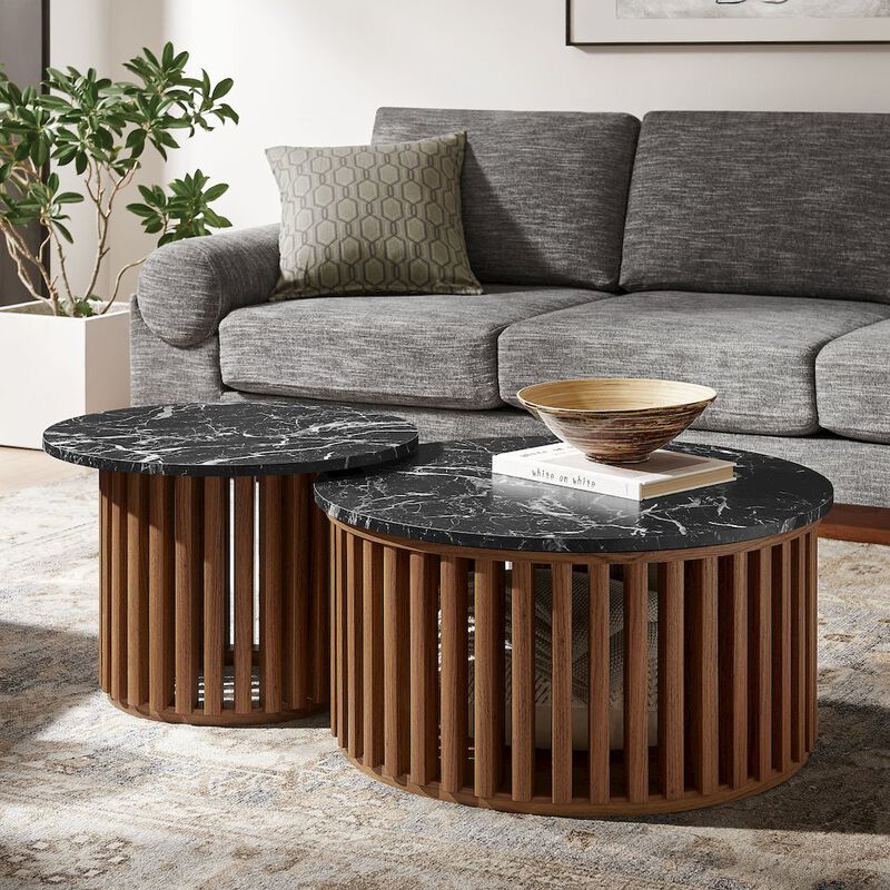 Modway Fortitude Round Faux Marble Top Nesting Coffee Table Set