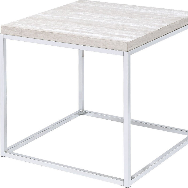 Homezia 24" Chrome And White Oak Manufactured Wood And Metal Square End Table
