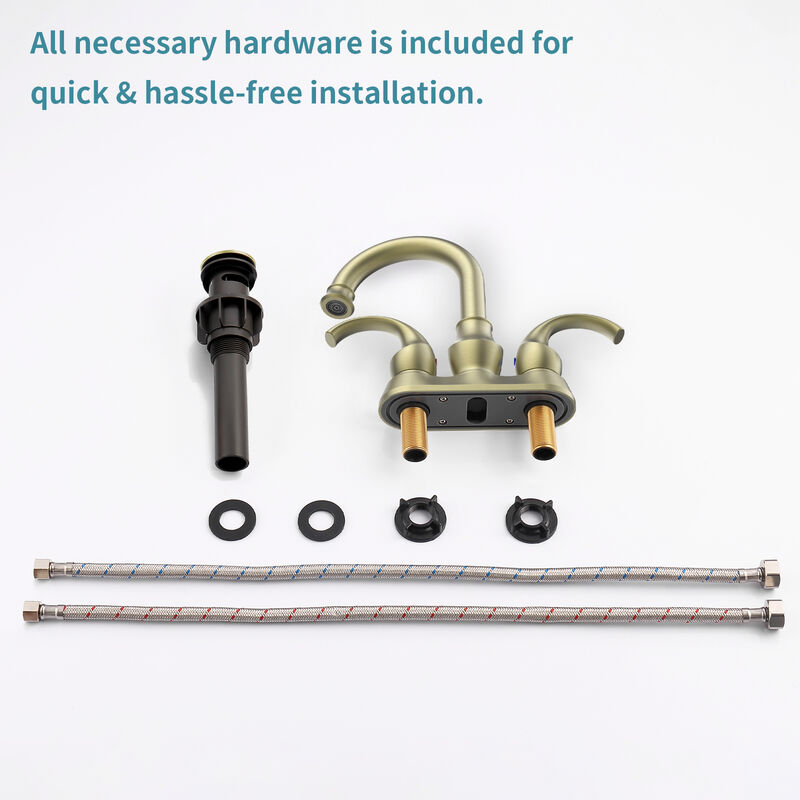 360° Swivel Spout Bathroom Faucet 2-Handle Centerset with Supply Hoses