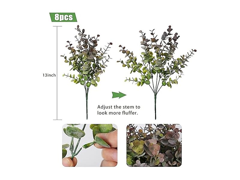 8 Bundles Artificial Greenery Plants Stems Outdoor Fake Eucalyptus Boxwood Vase image number 1
