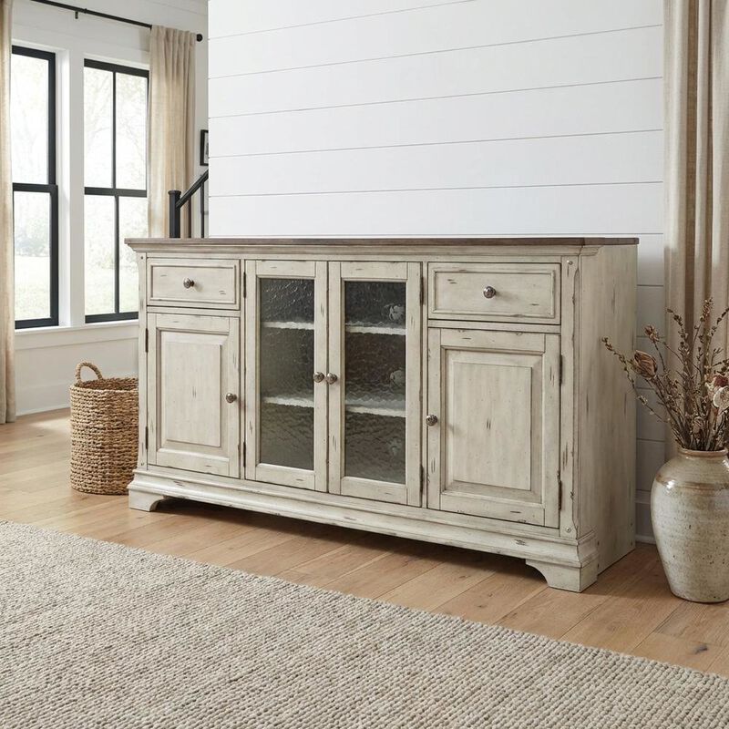 Liberty Furniture Antique White TV Stand, Wirebrushed Tobacco Accents, Traditional Style image number 2