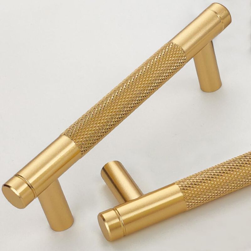 Gutuwellea 2 Pack 3 3/4 Inch 96 mm Gold Knurled Cabinet Handles Cabinet Pulls Aluminum Handles Drawer Pulls Oxidation Finish wit