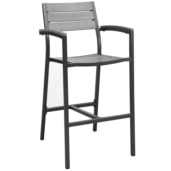 Modway Maine Aluminum Outdoor Patio Bar Stool in Brown Gray