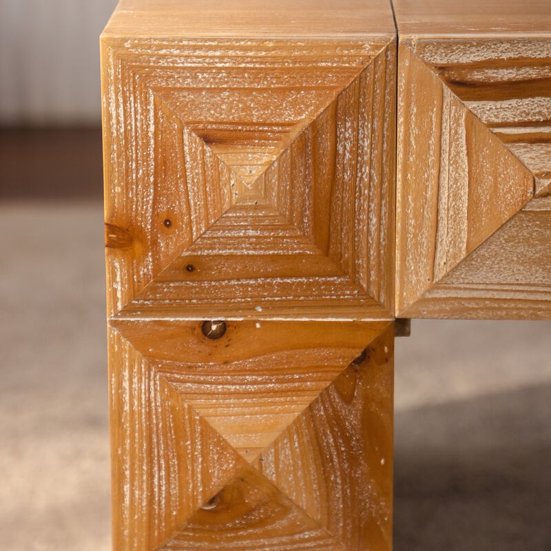 47.24"Rustic Geometric Relief Coffee Table-Rectangle Coffee Table with 3D Carved Details image number 6