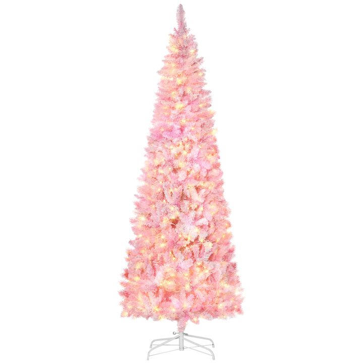 7.5ft Prelit Snow Flocked Artificial Christmas Tree with Pencil Shape