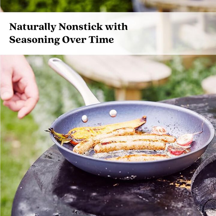 Alva Black Angus Naturally Nonstick Carbon Steel Frying Pan 2-Piece Set - Pre-Seasoned, Oven Safe and Made without PFAS, PFOA & PTFE - Induction and All Stovetop Compatible with Even Heat Distribution