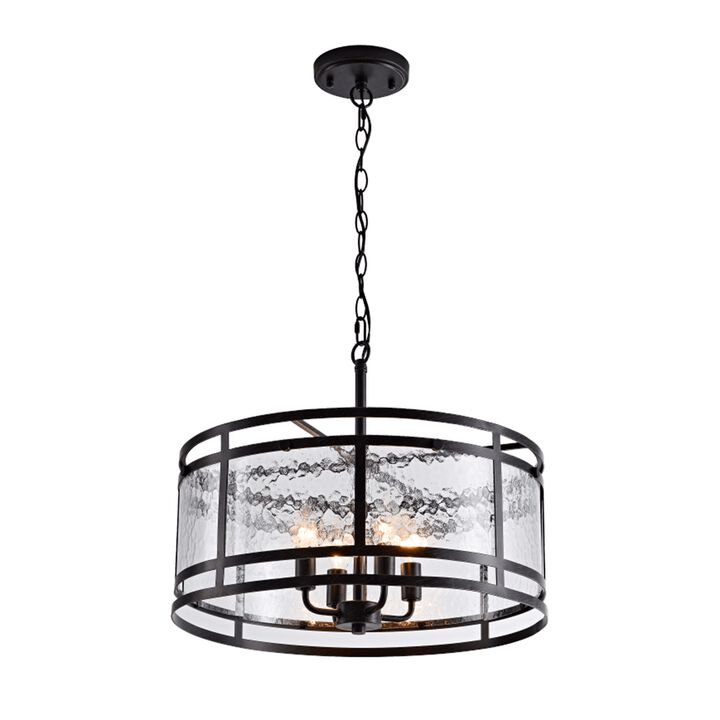 Bella 20" 4-light Water Textured Curved Glass Drum Round Chandelier - Black