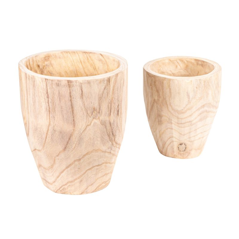 2‑Piece Round Paulownia Wood Planters, Natural Finish image number 0