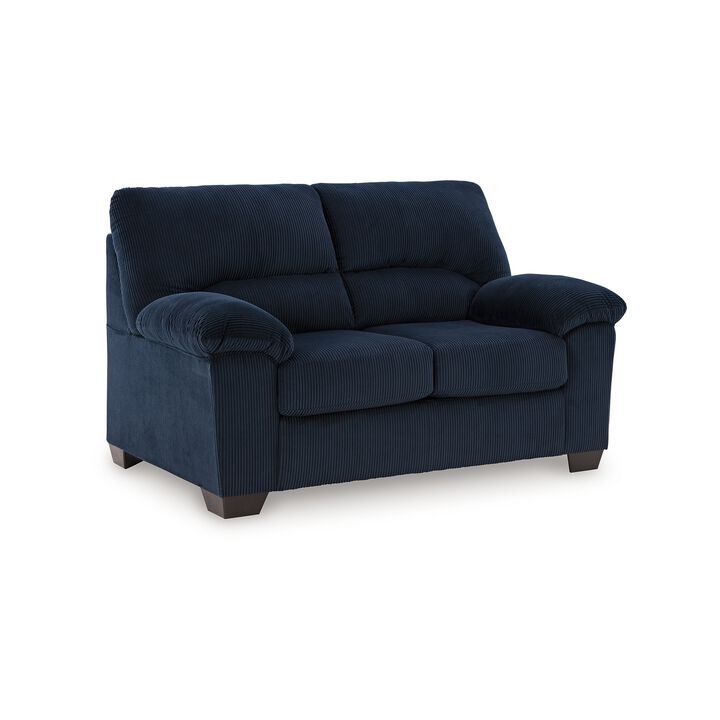 Simy Loveseat, 63 Inch Navy Blue Corduroy, Modern Pillow Top Arms - Benzara