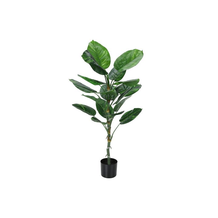 Monarch Specialties I 9519 - Artificial Plant, 54" Tall, Dieffenbachia Tree, Indoor, Faux, Fake, Floor, Greenery, Potted, Real Touch, Decorative, Green Leaves, Black Pot