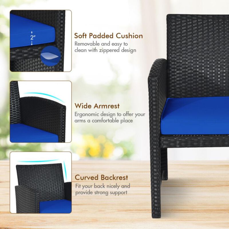 Hivvago 4 Pieces Rattan Patio Furniture Set with Weather Resistant Cushions and Tempered Glass Tabletop