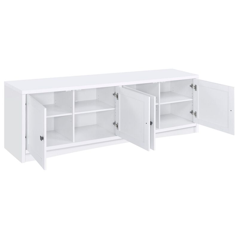 Donna TV Stand Media Cabinet with 4 Doors, White Melamine 78 Inch