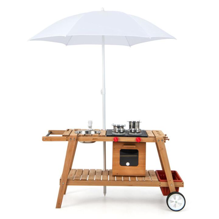 Hivvago Wooden Play Cart with Sun Proof Umbrella for Toddlers Over 3 Years Old