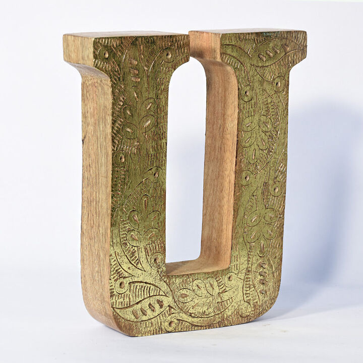 Vintage Natural Gold Handmade Eco-Friendly "U" Alphabet Letter Block For Wall Mount & Table Top Décor