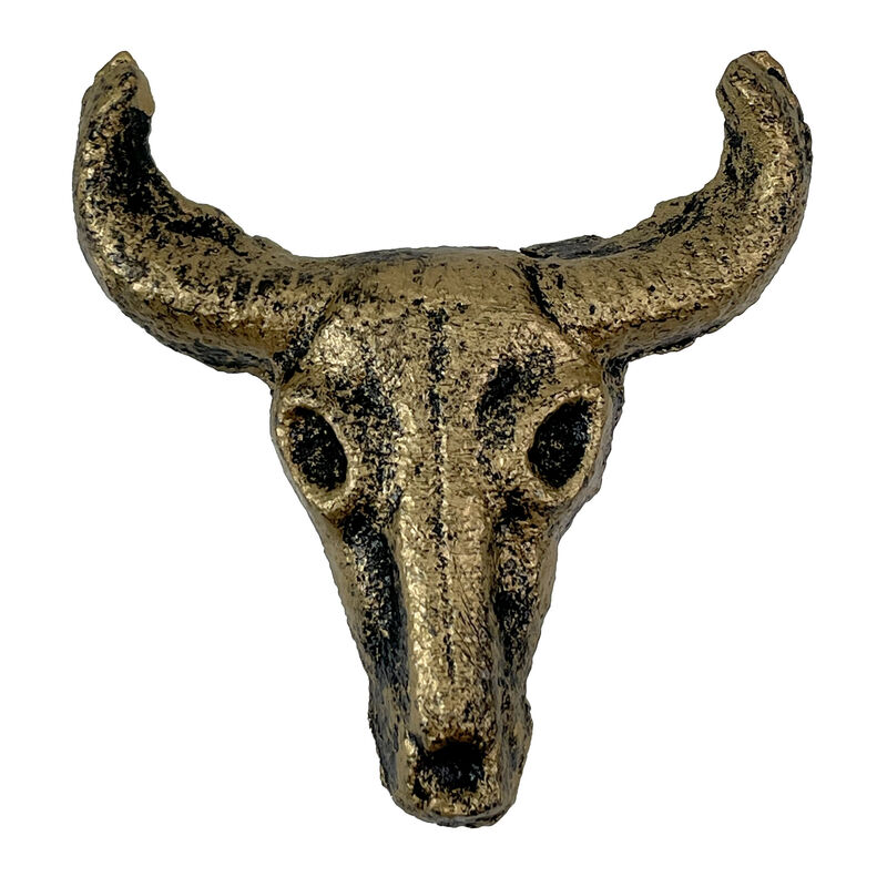 Set of 6 Gold Cast Iron Steer Skull Drawer Pulls - Western Home Decor Cabinet Knobs - 2 Inches High - Easy Install - Great For Dressers and Cupboards image number 0