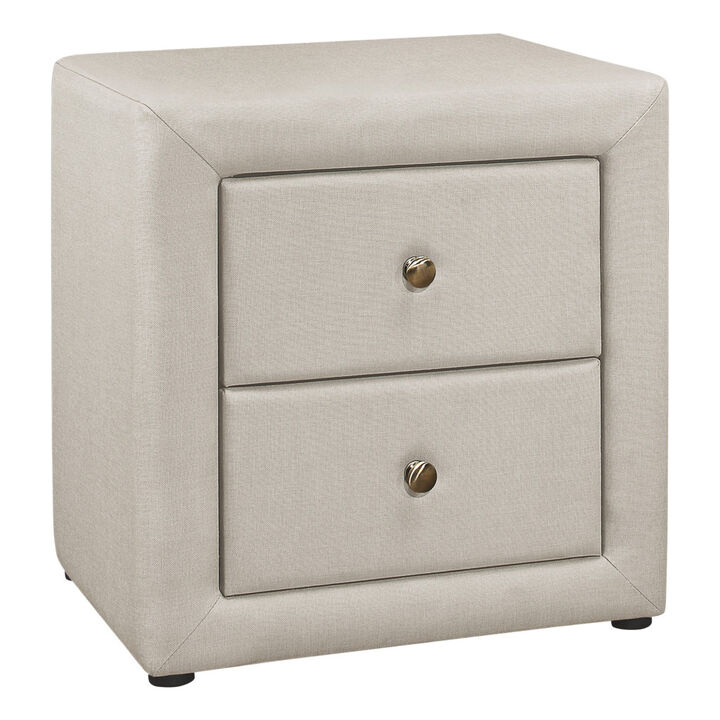 Bedroom Nightstand with Two Linen Blend Drawers – Contemporary Bedside Table