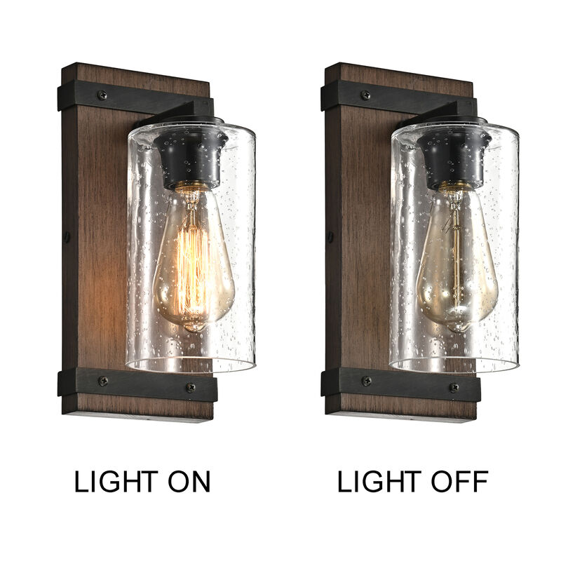 In&eacute;s Antique Black Metal and Natural Wood Base Glass Wall Sconce image number 8