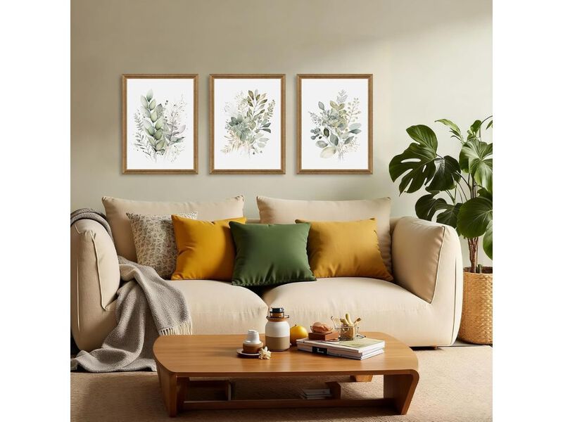Framed Sage Green Botanical Wall Art 3 Piece Canvas Decor for Living Room Bedroom image number 1