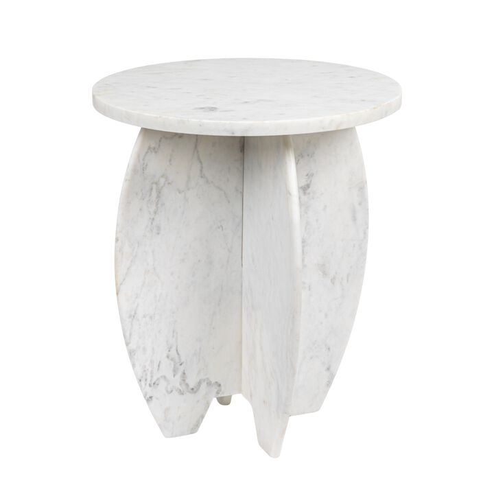 Rowena Interiors Modern Sculptural Marble Table with Interlocking Base, White