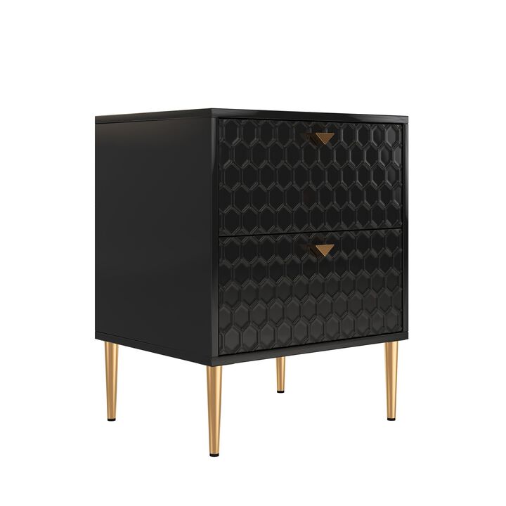 Black Wood Nightstand Accent Storage Cabinet with 2-Drawer Chest