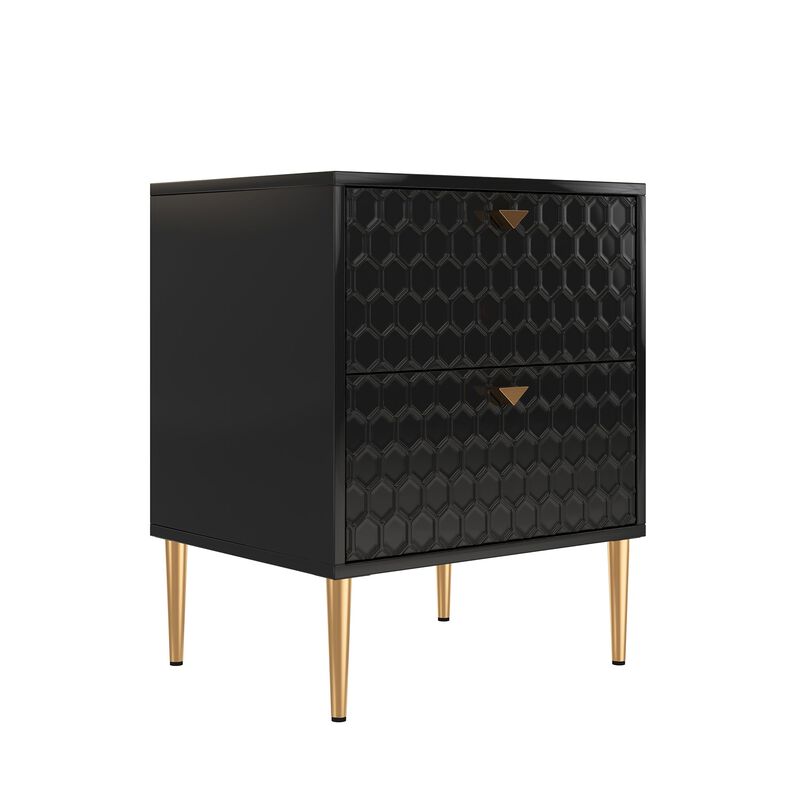 Black Wood Nightstand Accent Storage Cabinet with 2-Drawer Chest