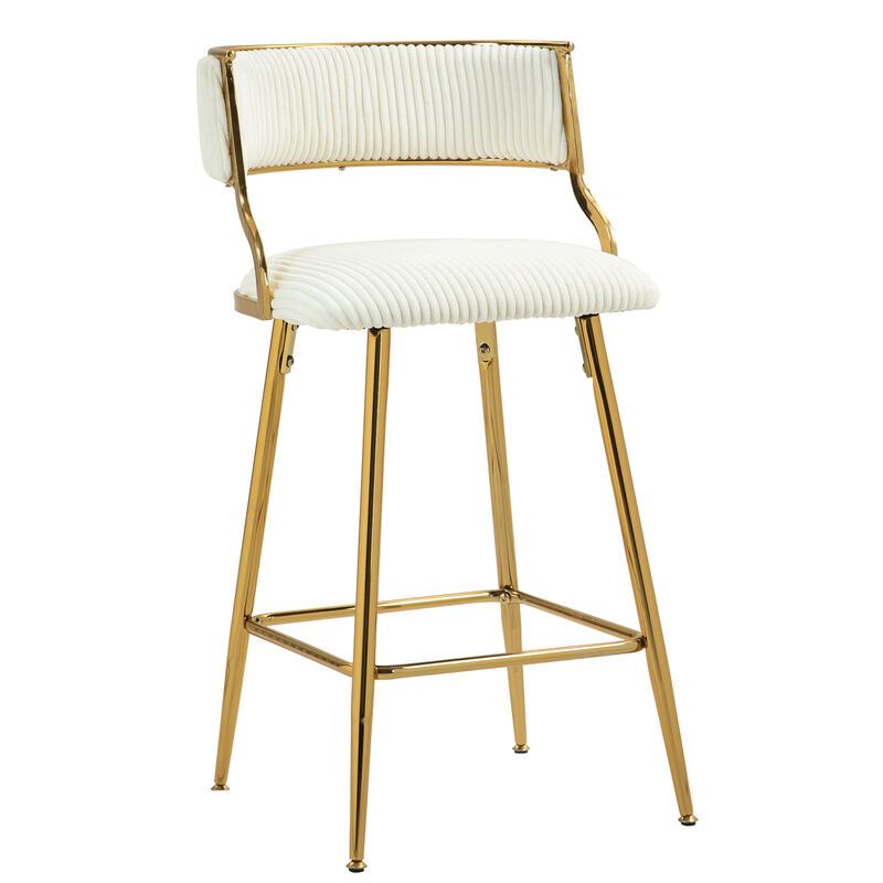 Streamdale Corduroy Counter Height Bar Stools with Back (Beige, Set of 2) image number 2