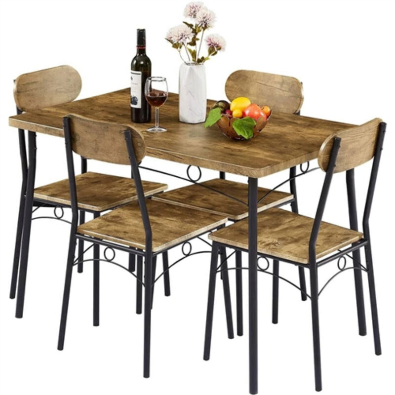 5-Piece Dining Set – Industrial Style Table with Wood Top & 4 Matching Chairs