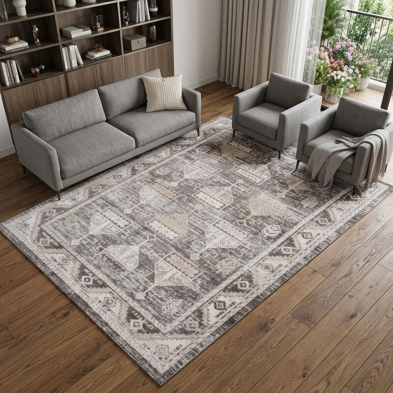 HomeRoots Abstract Distressed Area Rug image number 1