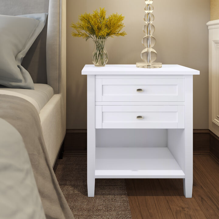 Warm Shaker SOLID WOOD 24 inch Wide Transitional Bedside Nightstand Table in White