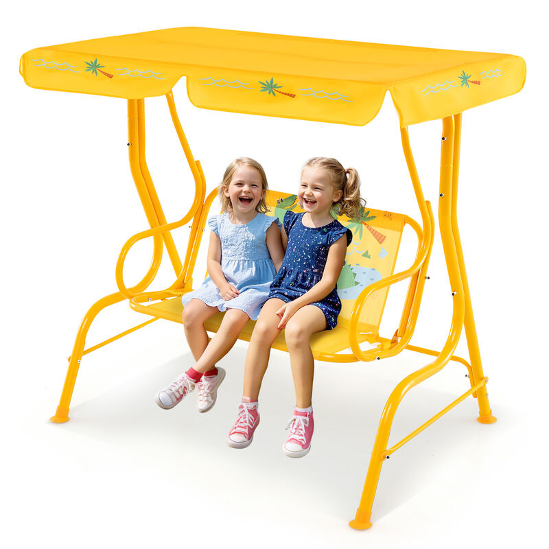 Metal Frame Kids Patio Swing with Dual Seat and Adjustable Canopy Top