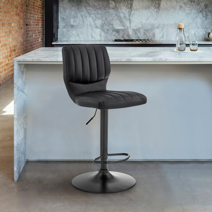 Bardot Adjustable Height Black Faux Leather Swivel Stool