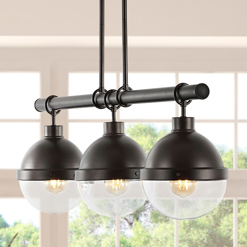 Caleb 3-Light Industrial Farmhouse Iron/Glass Linear LED Pendant