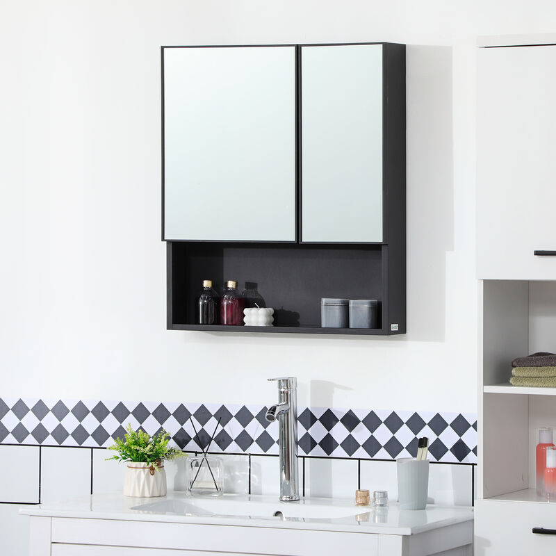 kleankin Wall-Mounted Medicine Cabinet with Mirror, Bathroom Cabinet Black