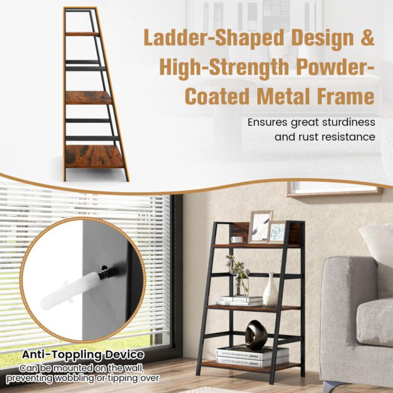 Hivvago 3-Tier Ladder Industrial Bookshelf with Metal Frame Display Shelf