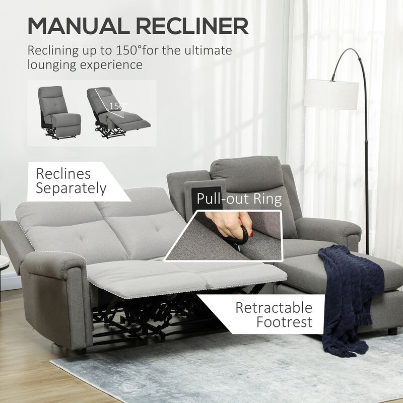 Gray Luxe Lounging: L-Shaped Reclining Sofa with Chaise & USB