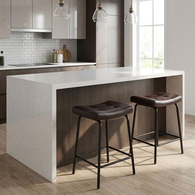 HomeRoots Set of Two Faux Leather and Metal Counter Height Bar Chairs image number 1