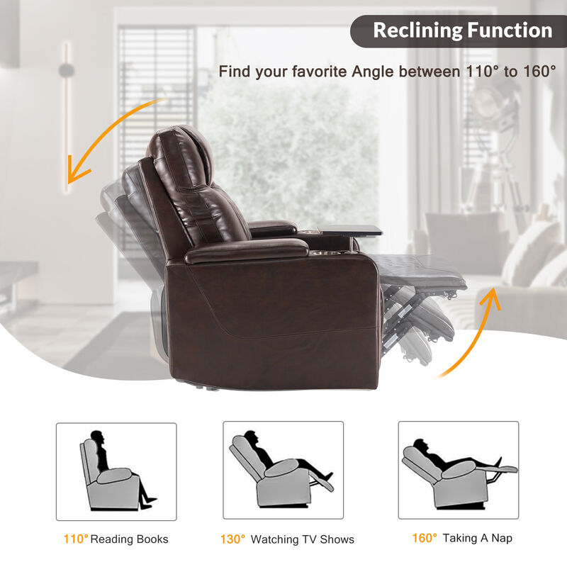 Merax Power Motion Recliner with USB Charging Port and Hidden Arm Storage 2 Convenient Cup Holders Design and 360° Swivel Tray Table