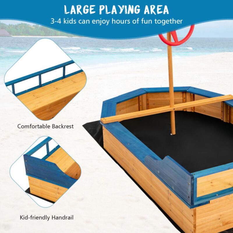 Hivvago Kids' Pirate Boat Sandbox with Flag and Rudder